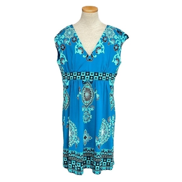 INC International Concepts Dress Womens X Large XL Blue Paisley V-Neck Midi - Picture 1 of 16